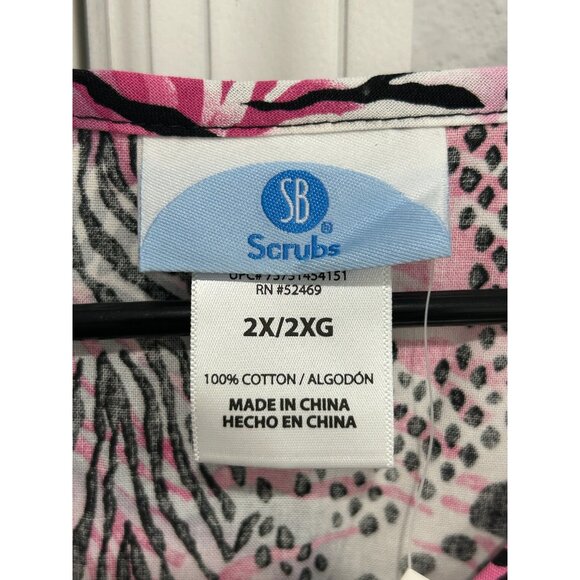 Simply Basic NWT Mock Wrap Scrub Top Pink Zebra Polka Dot Print Sz 2X - Picture 6 of 10